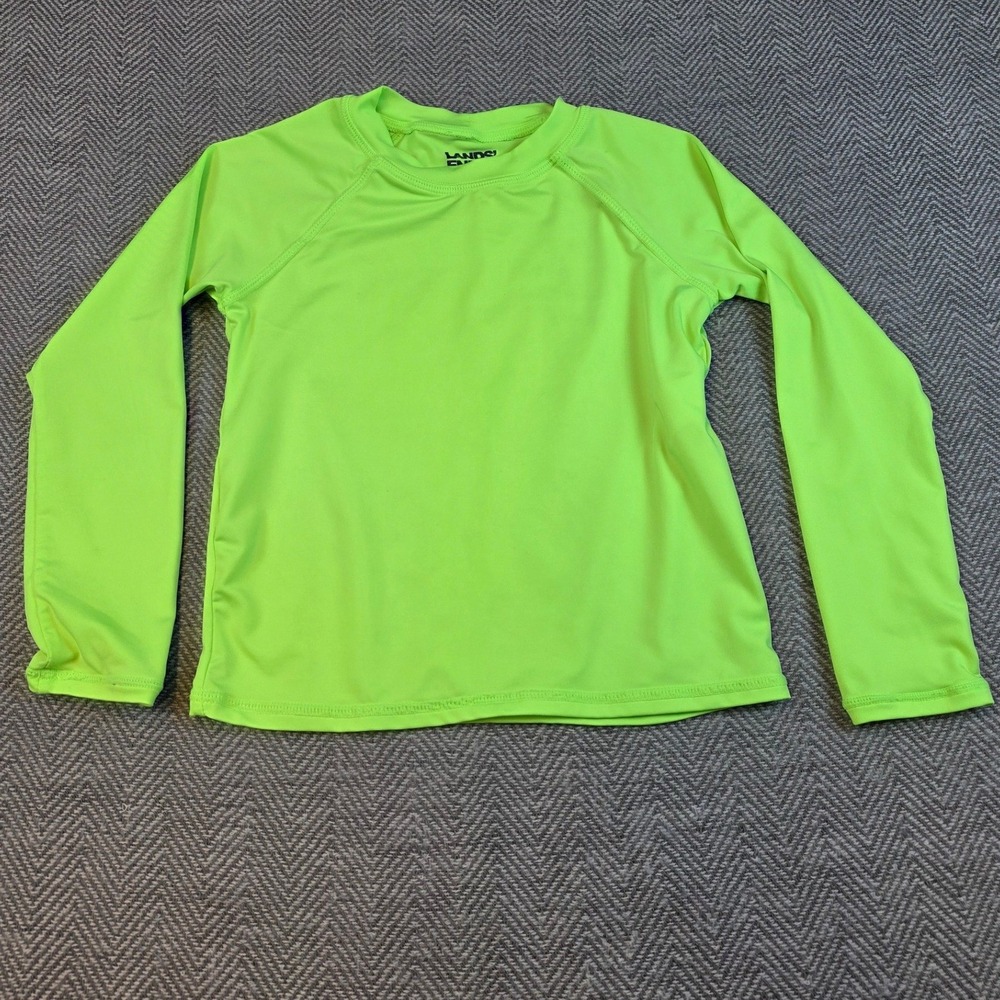 Lands End Boys Long Sleeve Rash Guard Neon Lime Green Swim Shirt 4T RN168874